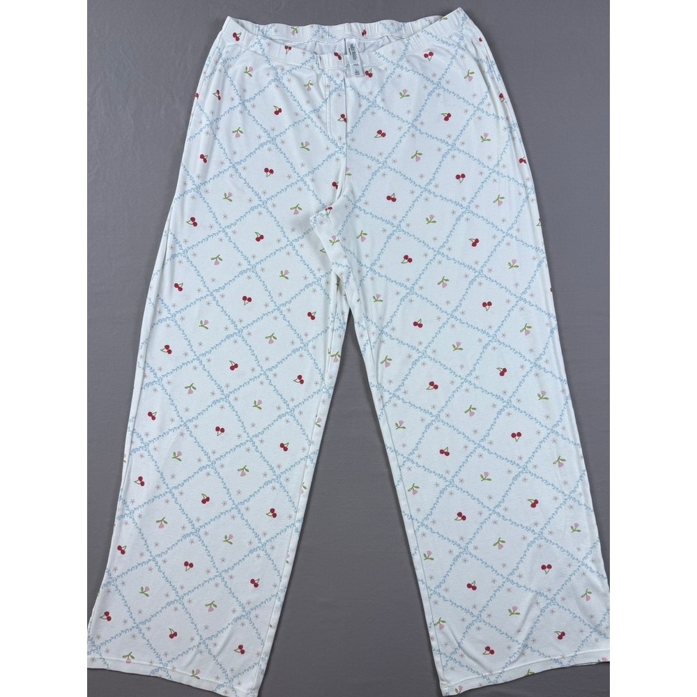 Wild Fable Women Pajama Pants Large White Cherry Floral Trellis Loose Lounge